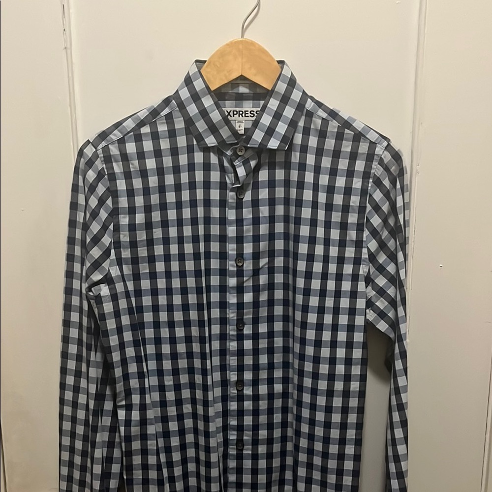 Express Blue Dressy Extra Slim Fit Button Down Shirt